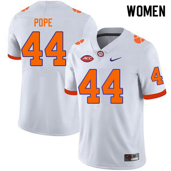 Women #44 Banks Pope Clemson Tigers College Football Jerseys Sale-White